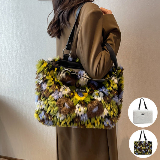 Winter Plush Bags Women Flowers Shoulder Bag Handbag - ADJOVIMARK