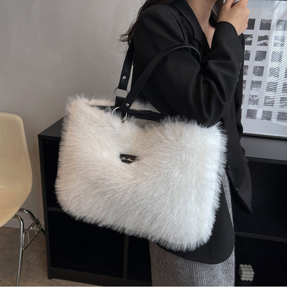 Winter Plush Bags Women Flowers Shoulder Bag Handbag - ADJOVIMARK