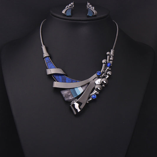 Europe and America jewelry set, luxury gemstone geometric short clavicle Necklace dress, bride dinner with jewelry wholesale - ADJOVIMARK
