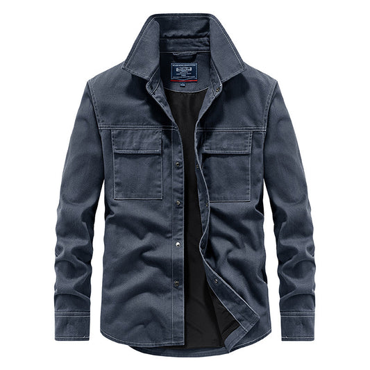 Spring New Denim Long-sleeved Shirt Men Washed Long Lining - ADJOVIMARK