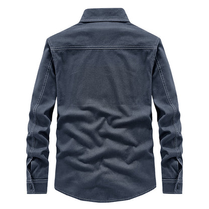 Spring New Denim Long-sleeved Shirt Men Washed Long Lining - ADJOVIMARK