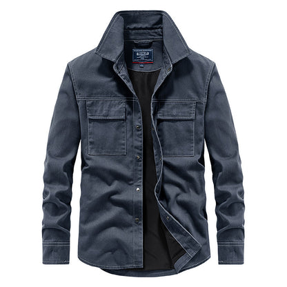 Spring New Denim Long-sleeved Shirt Men Washed Long Lining - ADJOVIMARK