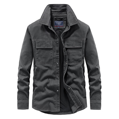Spring New Denim Long-sleeved Shirt Men Washed Long Lining - ADJOVIMARK
