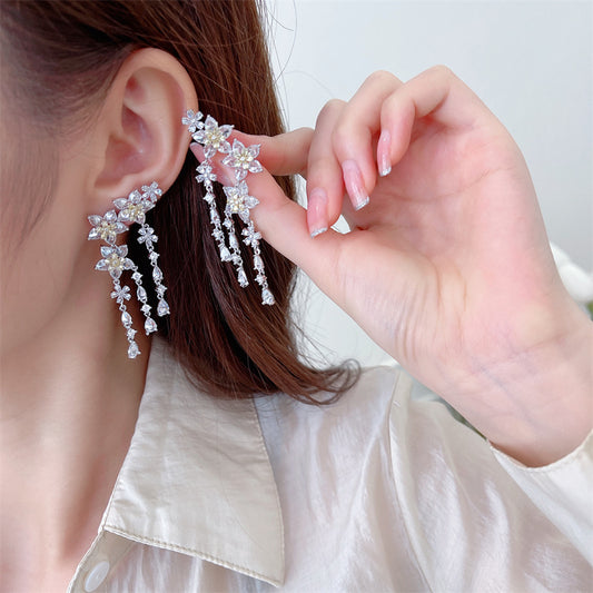Fashion Flower Tassel Pendant Earrings For Women Wedding Crystal Dangle Earings Luxury Jewelry - ADJOVIMARK