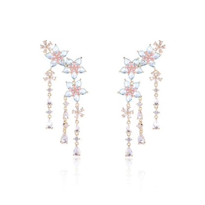 Fashion Flower Tassel Pendant Earrings For Women Wedding Crystal Dangle Earings Luxury Jewelry - ADJOVIMARK
