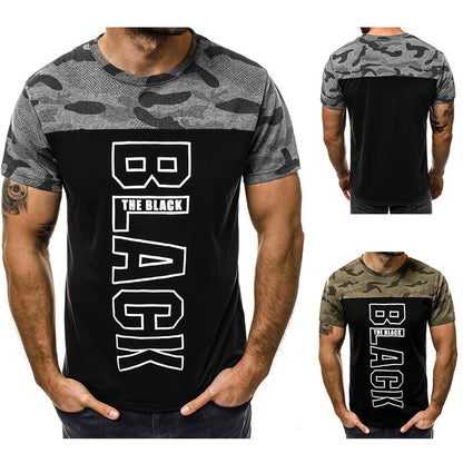 Round neck camouflage letter printed short sleeve - ADJOVIMARK