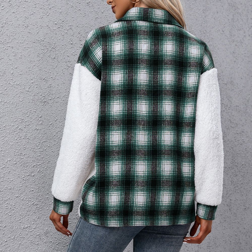 Long-sleeved Plaid Stitching Loose Casual Shirt - ADJOVIMARK