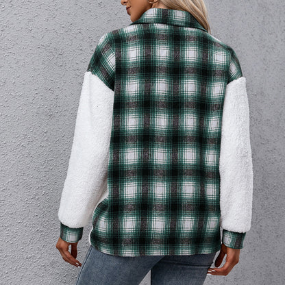 Long-sleeved Plaid Stitching Loose Casual Shirt - ADJOVIMARK