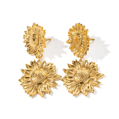 Gold Earrings Vintage Metal Sunflower - ADJOVIMARK