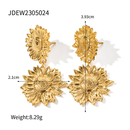 Gold Earrings Vintage Metal Sunflower - ADJOVIMARK