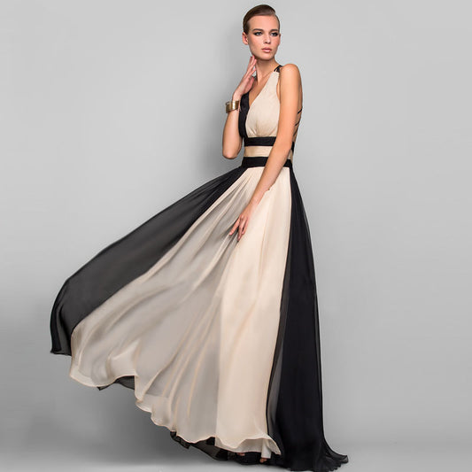 European and American fashion V-neck backless color dress skirt long dress - ADJOVIMARK