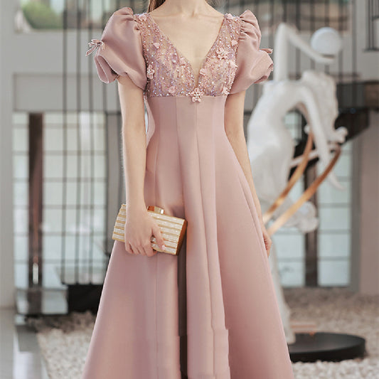 Women's Fashion Bubble Sleeve Dress - ADJOVIMARK