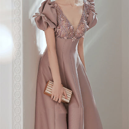 Women's Fashion Bubble Sleeve Dress - ADJOVIMARK