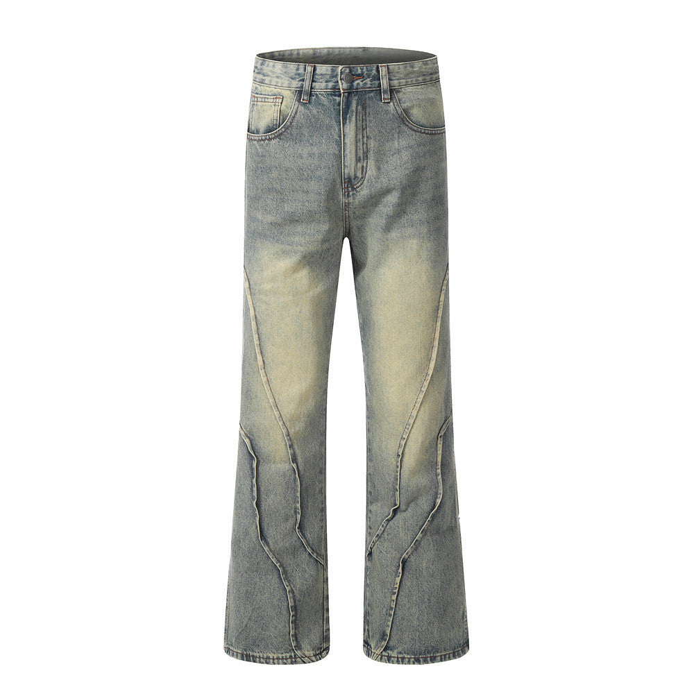 Punk Distressed Wash Denim Trousers Men's Street Fashion - ADJOVIMARK