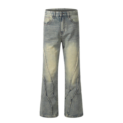 Punk Distressed Wash Denim Trousers Men's Street Fashion - ADJOVIMARK