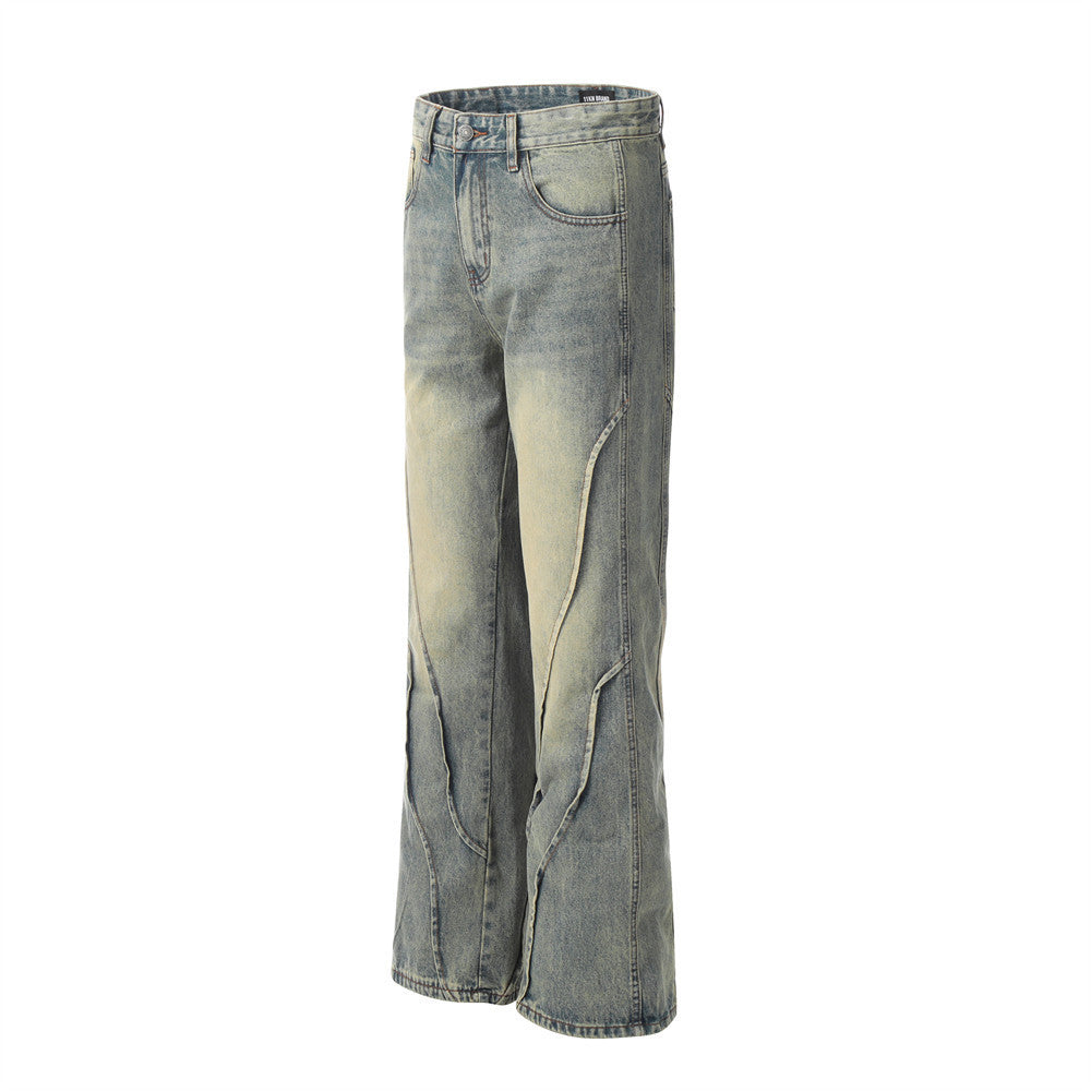 Punk Distressed Wash Denim Trousers Men's Street Fashion - ADJOVIMARK