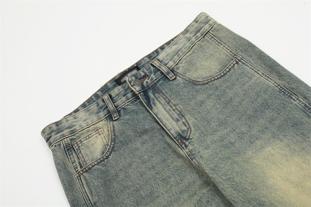 Punk Distressed Wash Denim Trousers Men's Street Fashion - ADJOVIMARK