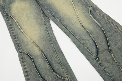 Punk Distressed Wash Denim Trousers Men's Street Fashion - ADJOVIMARK