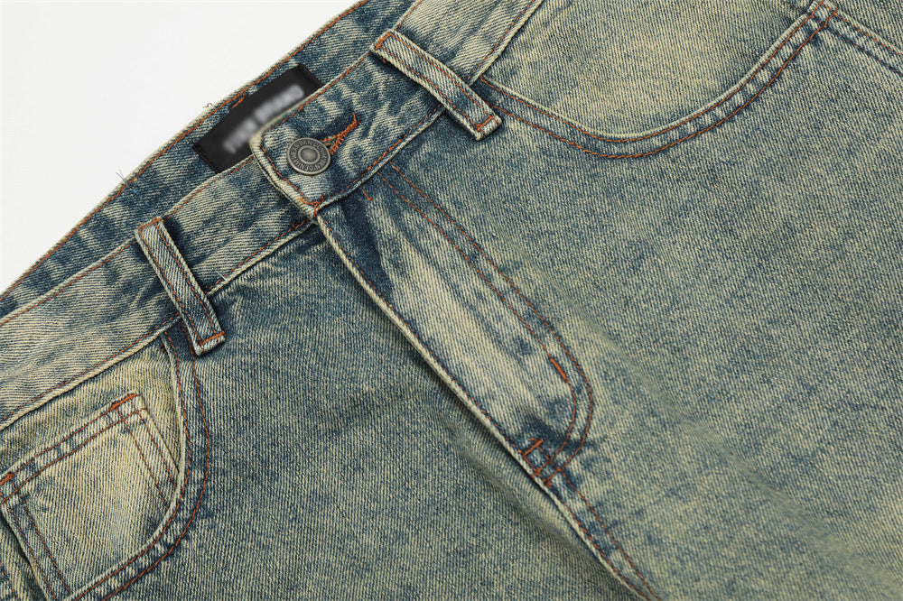 Punk Distressed Wash Denim Trousers Men's Street Fashion - ADJOVIMARK