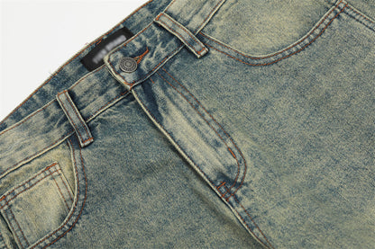 Punk Distressed Wash Denim Trousers Men's Street Fashion - ADJOVIMARK