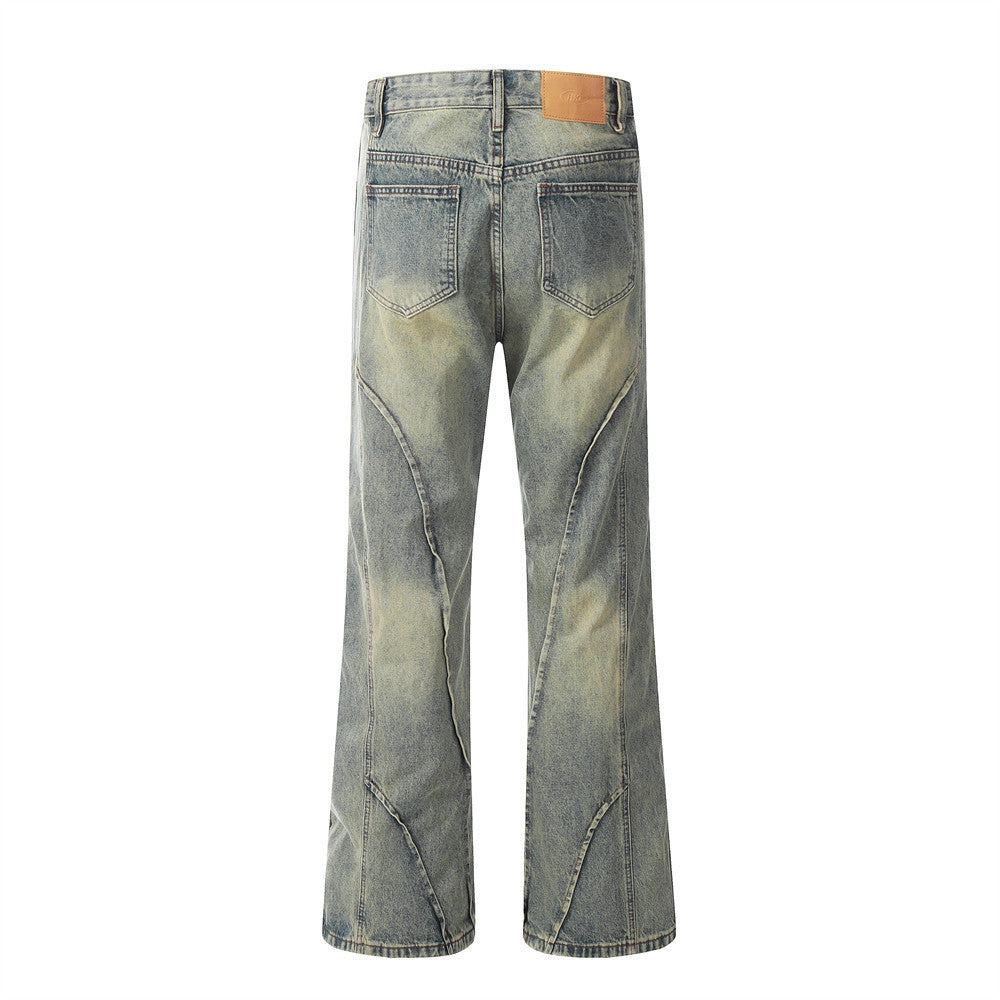 Punk Distressed Wash Denim Trousers Men's Street Fashion - ADJOVIMARK