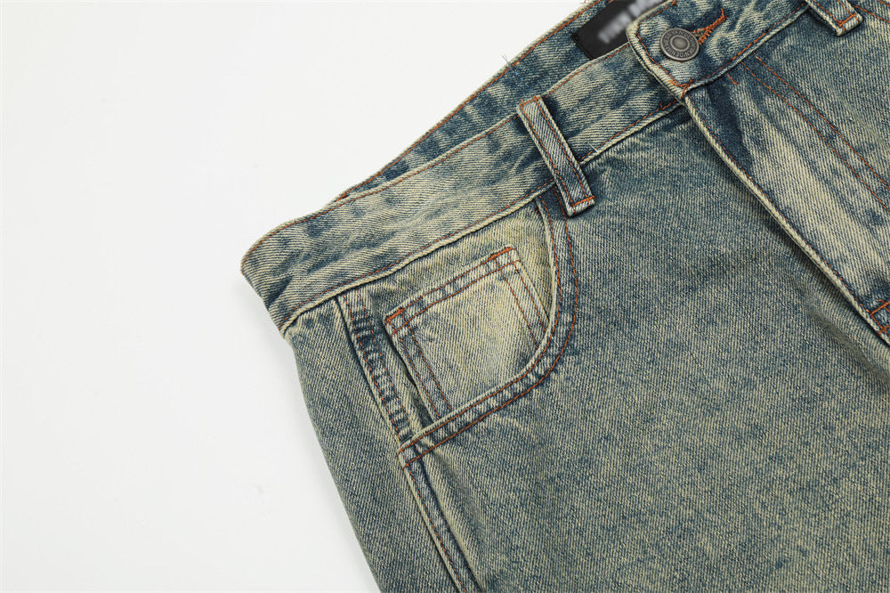 Punk Distressed Wash Denim Trousers Men's Street Fashion - ADJOVIMARK
