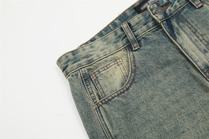 Punk Distressed Wash Denim Trousers Men's Street Fashion - ADJOVIMARK
