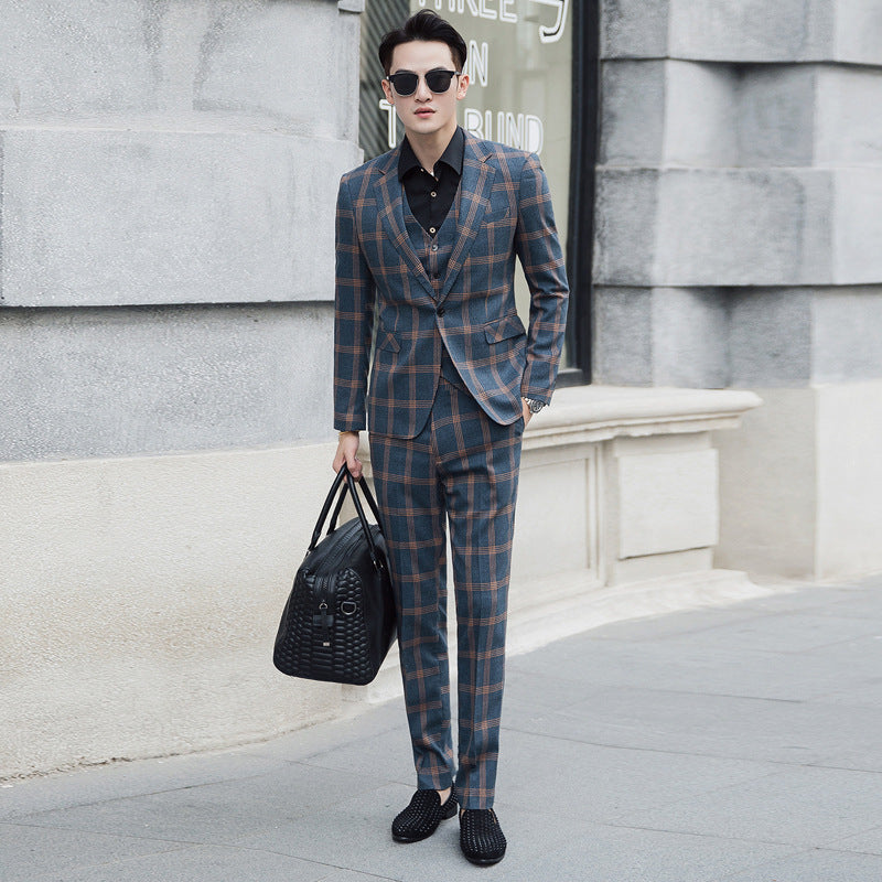 Spring men's new plaid trendy plus size suit - ADJOVIMARK